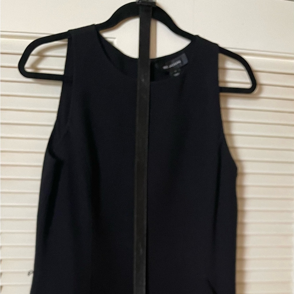 St John Black Sleeveless Sheath Dress Ruffle - Sz8 and matching jacket - Sz6